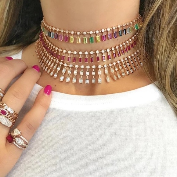 Jewelry - Rainbow Dangle Baguette Choker Necklace